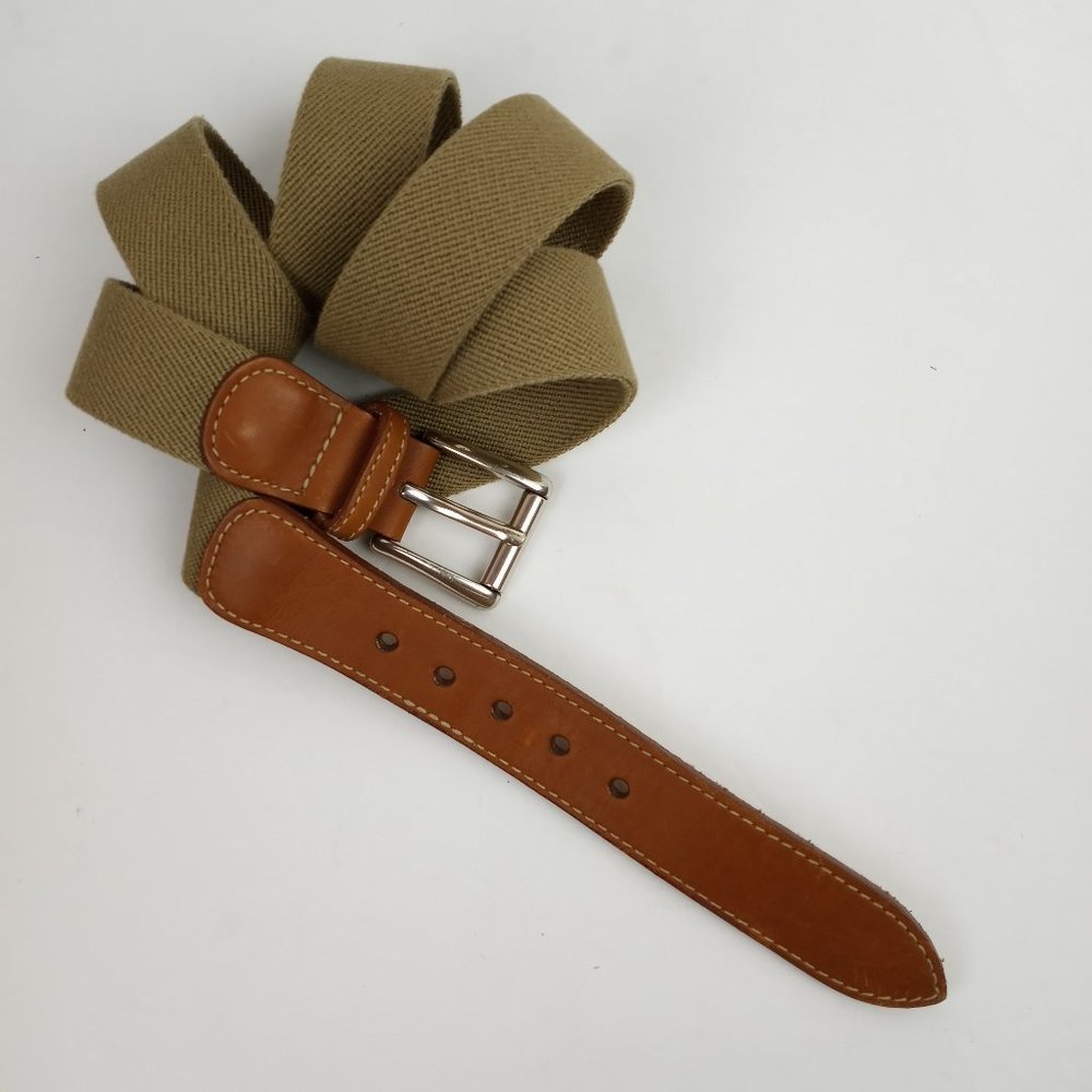 LL Bean Men's Kahki Belt Canvas & Leather 50 inches without buckle